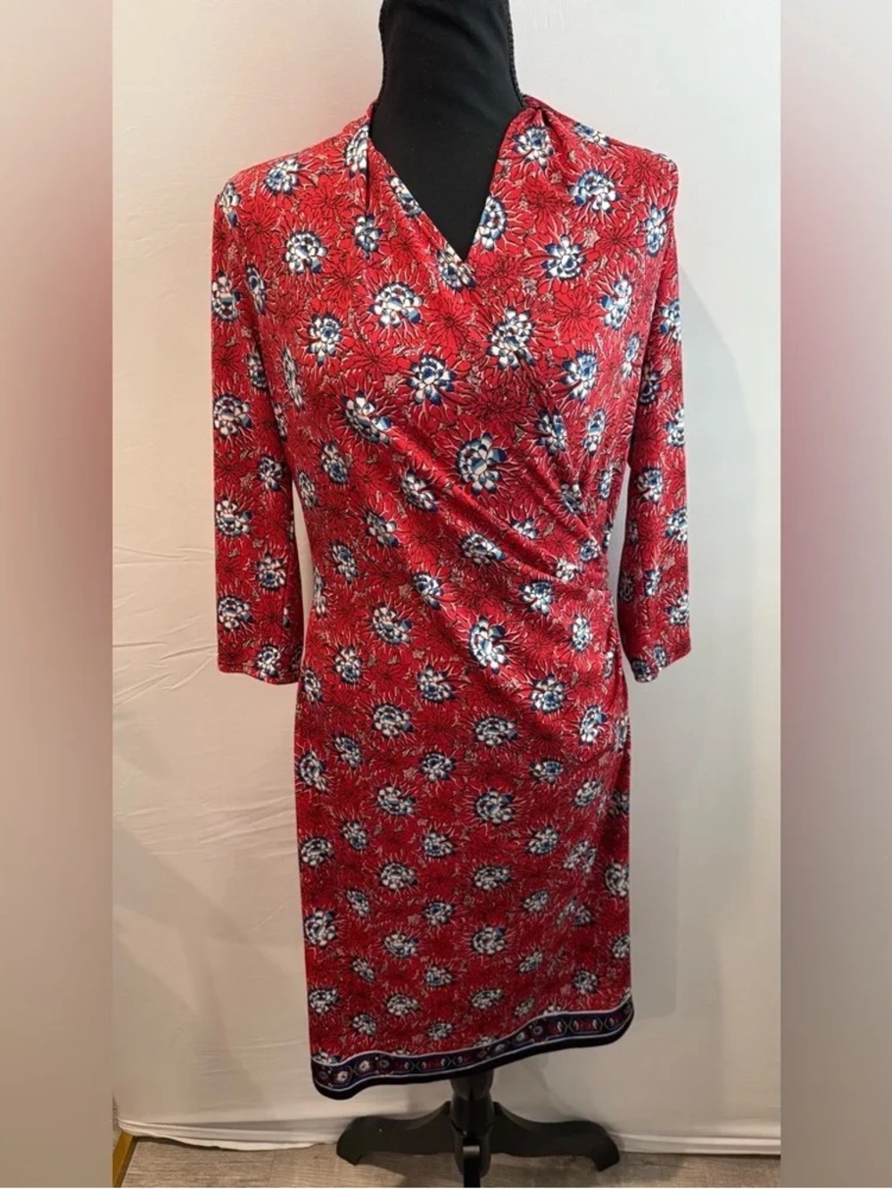 Red Floral Wrap-Style Women’s Dress